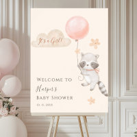 Süße Waschbär-Flugballon-Baby-Shower-Willkommen