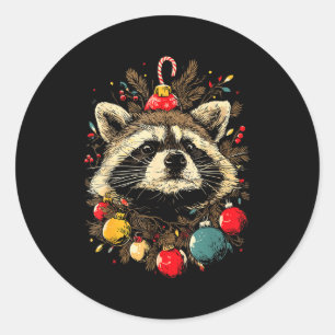 Süße Waschbär-Weihnachtsdekoration Festliche Xmas- Runder Aufkleber