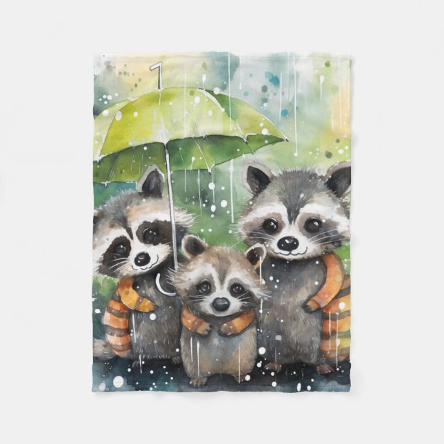 Süße Waschbären im Regen Fleecedecke (Vorderseite)