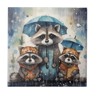 Süße Waschbären im Regen Fliese