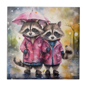 Süße Waschbären im Regen Fliese