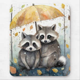 Süße Waschbären im Regen Mousepad