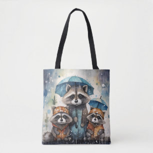 Süße Waschbären im Regen Tasche