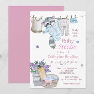 Süße Waschtag-Babyparty mit Waschbären-Motiv Einladung