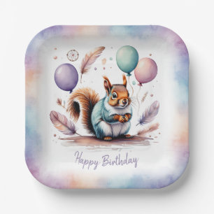 Süße Wasserfarbe-Baby-Eichhörnchen-Balloons-Geburt Pappteller