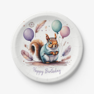 Süße Wasserfarbe-Baby-Eichhörnchen-Balloons-Geburt Pappteller