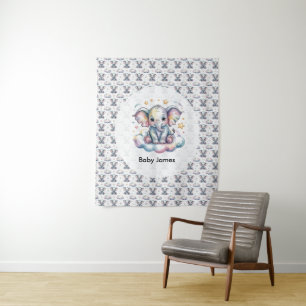 Süße Wasserfarbe Baby Elefant Blau Junge Babyparty Wandteppich