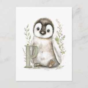 Süße Wasserfarbe-Baby-Tiere-Alphabet-Pinguin Postkarte