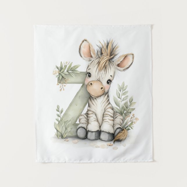 Süße Wasserfarbe-Babytieralphabet-Zebra Wandteppich (Vorderseite)