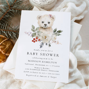 Süße Wasserfarbe Eisbär Winter-Baby-Party Einladung