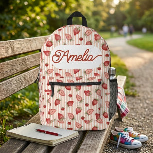 Süße Wasserfarbe Erdbeere Rosa Streifen Benutzerde Bedruckter Rucksack