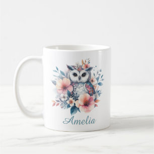 Süße Wasserfarbe Eule Kirschblüten Personalisiert Kaffeetasse