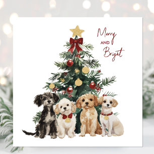 Süße Wasserfarbe Frohe und helle Hunde Weihnachtsk Feiertagskarte