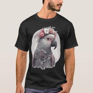 Süße Wasserfarbe Graupapagei Vogel Blumen Cr T-Shirt