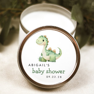 Süße Wasserfarbe Grüner Dinosaurier Baby Shower Runder Aufkleber