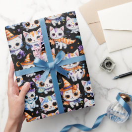 Süße Wasserfarbe Halloween Hexen Kätzchen Geschenkpapier