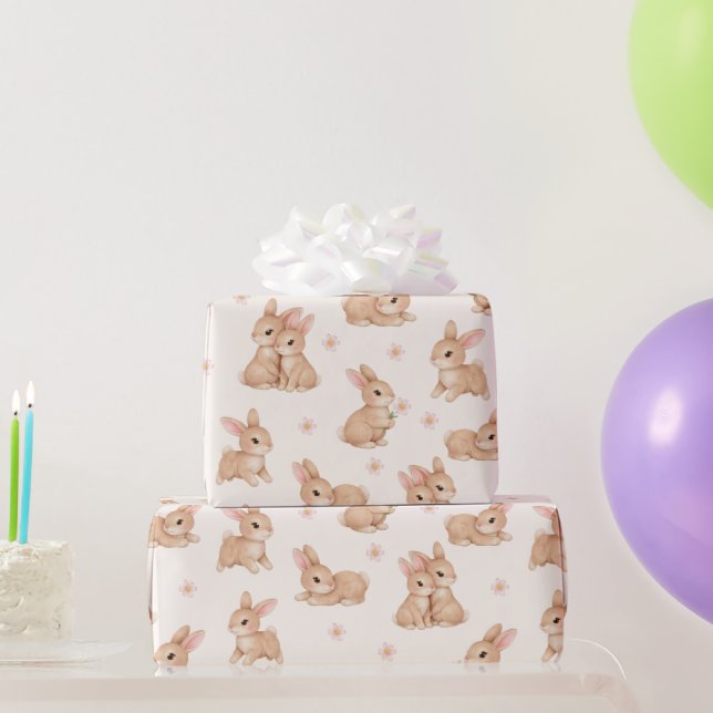 Süße Wasserfarbe-Hasen & Blumen Muster Geschenkpapier (Partygeschenke)