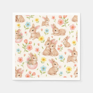Süße Wasserfarbe-Hasen & Blumen-Muster Serviette