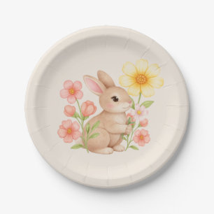 Süße Wasserfarbe-Hasen-Blumen- Pappteller