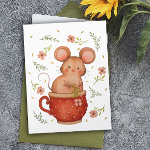 Süße Wasserfarbe-Maus in einem Teetassen-Geburtsta Postkarte