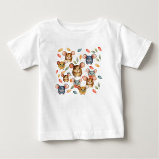 Süße Wasserfarbe-Mäuse und Herbstlaub-Muster Baby T-shirt
