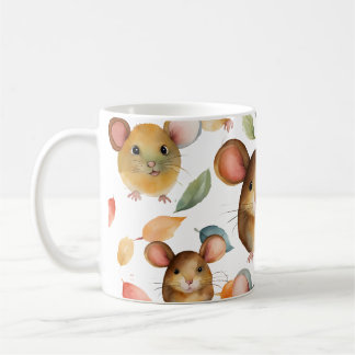 Süße Wasserfarbe-Mäuse und Herbstlaub-Muster Kaffeetasse