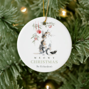 Süße Wasserfarbe Meowy Weihnachtsbaum-Katzen-Foto Keramik Ornament