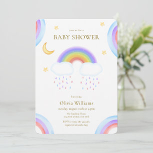 Süße Wasserfarbe Mond Stern Regenbogen Baby Shower Einladung