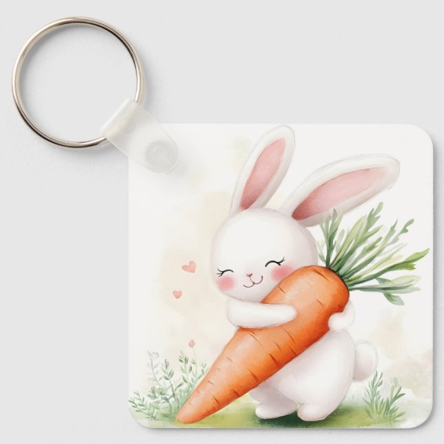 Süße Wasserfarbe Osterhase Karotte Schlüsselanhänger (Vorderseite)