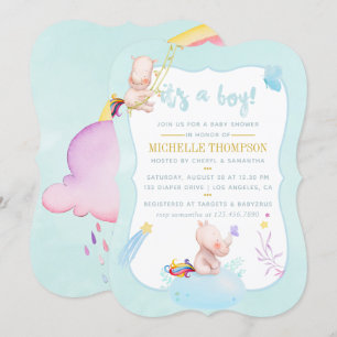 Süße Wasserfarbe Rhino Einhorn Baby Boy Shower Einladung
