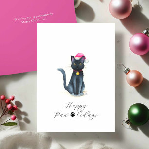 Süße Wasserfarbe-Schwarze-Katze-Weihnachtskarten Feiertagskarte