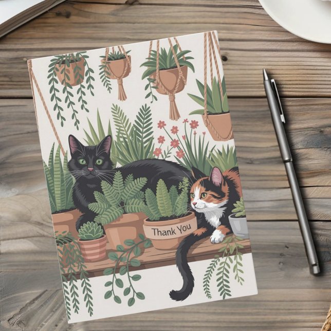 Süße Wasserfarbe-Script-Botanik-Katze Dankeskarte (Von Creator hochgeladen)