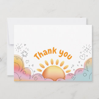 Süße Wasserfarbe Sonne und Glitzer Doodle Dankeskarte