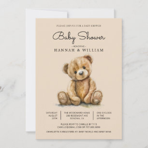 Süße Wasserfarbe Teddybär-Baby-Party Einladung
