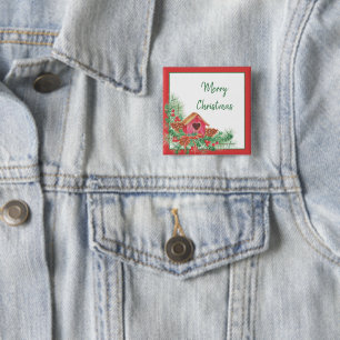 Süße Wasserfarbe Vogelhaus Weihnachten Ferien   Button