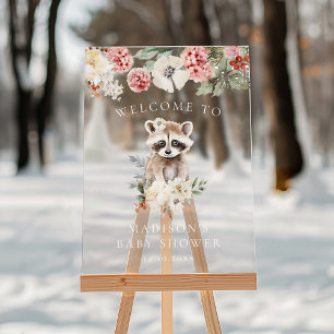 Süße Wasserfarbe-Waschbär-Baby-Shower-Willkommen Acrylschild