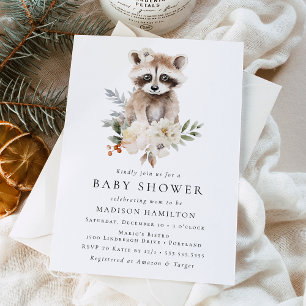 Süße Wasserfarbe-Waschbär-Winter-Baby-Party Einladung