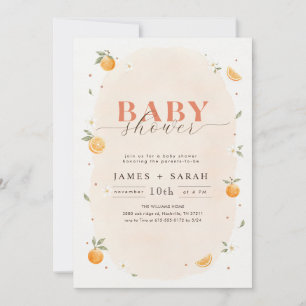 Süße Wasserfarbe Zitrusorange Babyparty Einladung