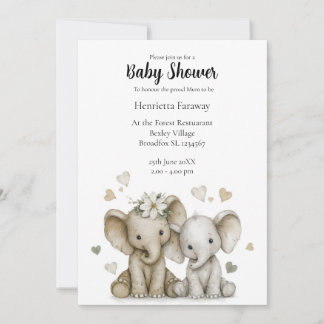 Süße Wasserfarben Baby Elefanten Baby Shower Einladung