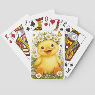Süße Wasserfarben-Baby-Ente mit Gänseblümchen-Kron Spielkarten