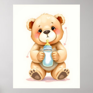 Süße Wasserfarben-Baby-Teddybär-Illustration Poster