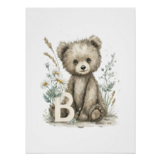 Süße Wasserfarben-Babytiere mit Alphabet-Buchstabe Poster