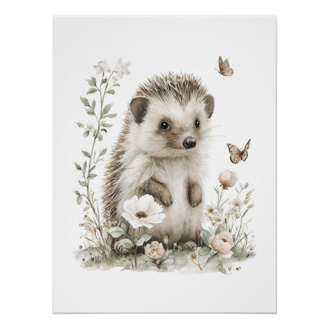 Süße Wasserfarben-Babytiere mit Blumen Poster (Vorderseite)