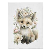 Süße Wasserfarben-Babytiere mit Blumen