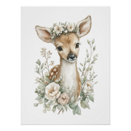 Süße Wasserfarben-Babytiere mit Blumen Poster