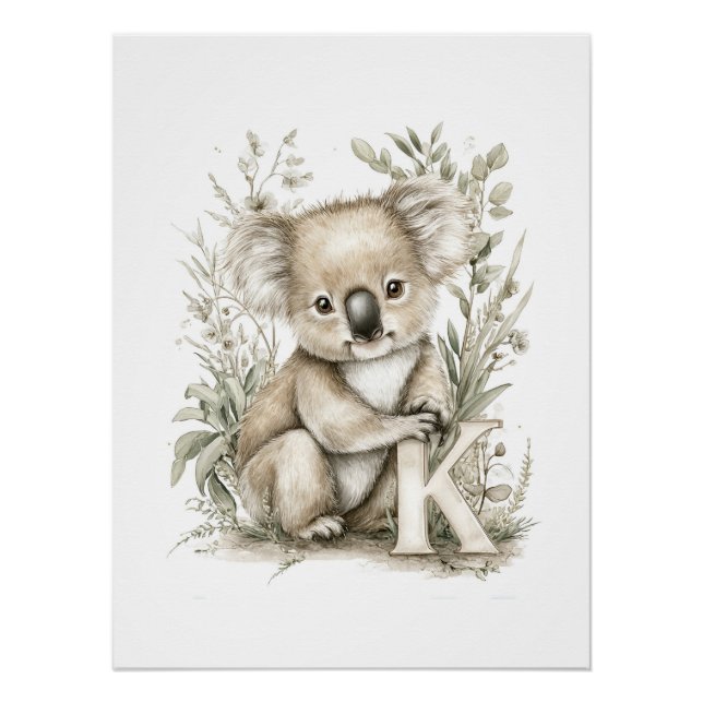 Süße Wasserfarben-Babytiere mit Buchstaben des Alp Poster (Vorderseite)