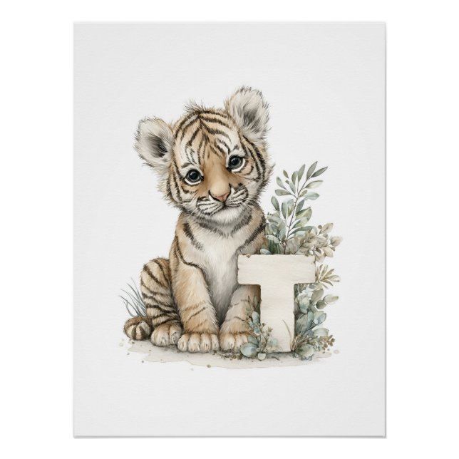 Süße Wasserfarben-Babytiere mit Buchstaben des Alp Poster (Vorderseite)