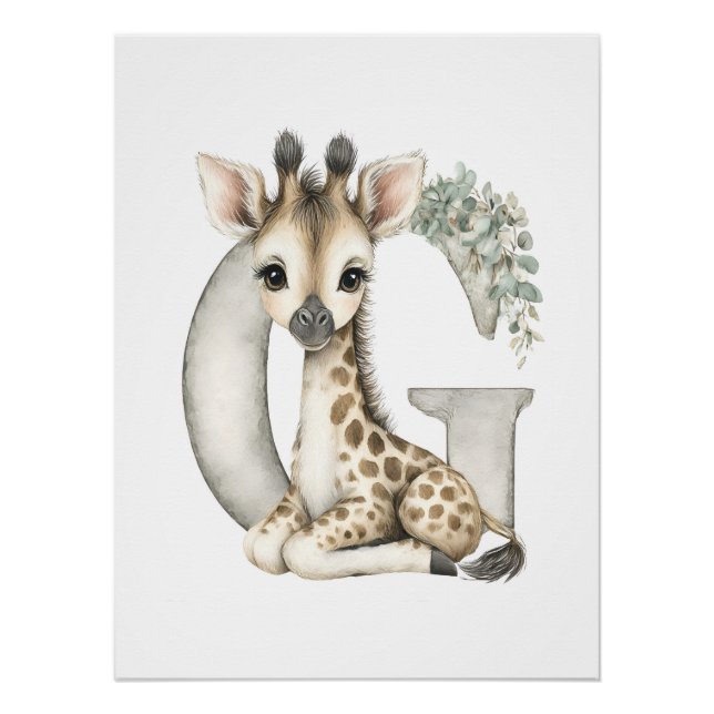 Süße Wasserfarben-Babytiere mit Buchstaben des Alp Poster (Vorderseite)