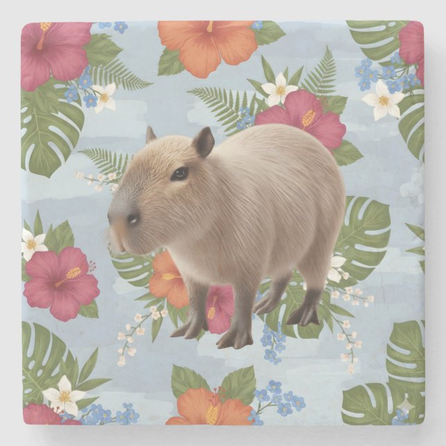 Süße Wasserfarben-Capybara-Tier-Illustration Steinuntersetzer (Vorderseite)