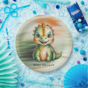 Süße Wasserfarben-Dinosaurier-Baby-Party Pappteller